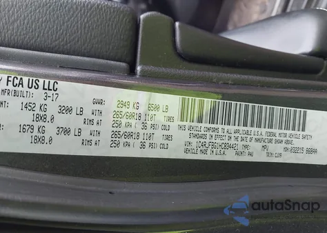 2017 Jeep Grand Cherokee Limited 4X4 z USA, uszkodzony, nr VIN 1C4RJFBG1HC834421